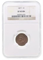 KEY DATE 1877 US INDIAN HEAD 1 CENT COIN NGC XF 45