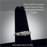 14kt Past Present Future Diamond Ring, 3mm Center