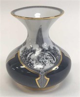 Hollohaza Hungary 21k Gold Trim Porcelain Vase
