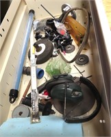 Drawer Lot: Grinding Wheel, Ear Protection & More