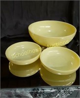 Vintage Glass Yellow Bowls x3  10"& 6" not marked