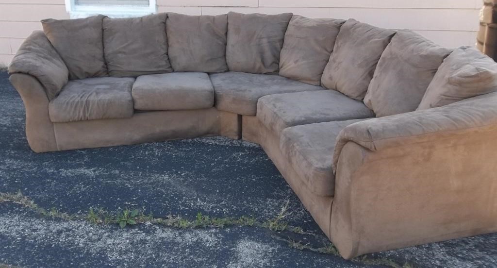 Curved Brown Suede Couch