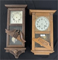 2 Oak Wall Clocks - Both Need Work