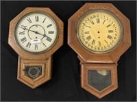 2 Oak Wall Clocks - Both Need Work