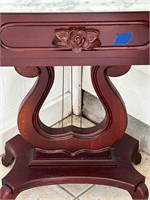 MARBLE TOP LYRE BASE ROSE CARVED STAND