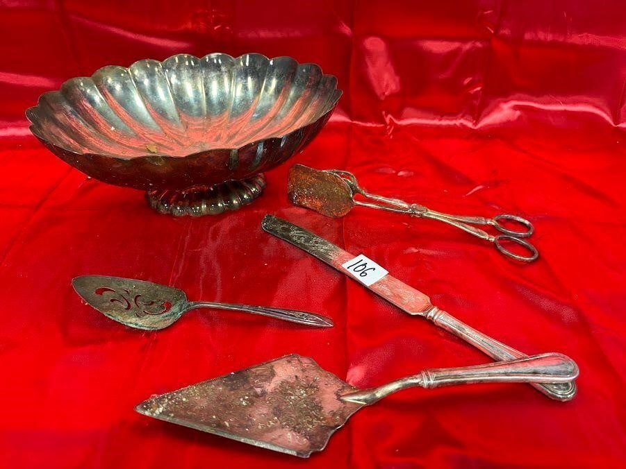 Misc Silverplate lot- Serve bowl, Utensils