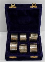 Vintage 6 Pcs Silverplate Napkin Rings wVelvet Box