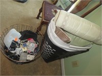 LAUNDRY BASKET WITH THROW PILLOW AND CONTENTS