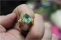 GOLD PLATED RING - GREEN STONE