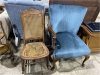 Arm chair and antique cane bottom rocker