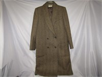 Long Brown Tweed Coat No Size Approx Med