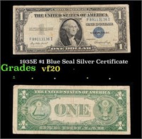 1935E $1 Blue Seal Silver Certificate Grades vf, v