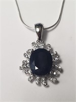 $300 Silver Genuine Sapphire 16"  Necklace