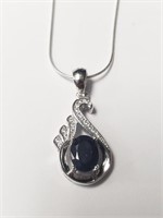 $240 Silver Sapphire 16"  Necklace