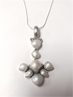 $160 Silver Mabe Pearl 16"  Necklace