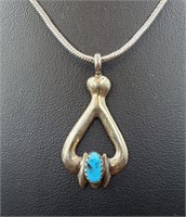 Ladies Natural Turquoise .925 Solid Silver Pendant