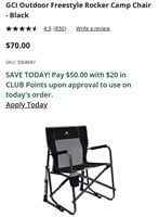 GCI Outdoor Freestyle Rocker Camp Chair - Black