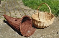 2 Wicker Pieces - Basket & Horn Of Plenty