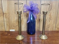 Pair of Candle Holders & Funky Wine Bottle Decor