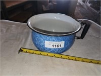 Vintage Blue Speckle Enamelware Pot