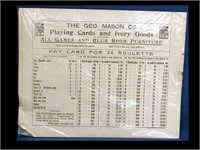 GEORGE MASON PLAYING CARD FOR 36 ROULETTE - 18" X