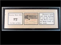 FRAMED PERUVIAN HORSE SALVE ADVERTISING -42 1/2" X