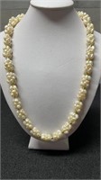 Vintage Pearl & Gold Tone Cluster Necklace 16"