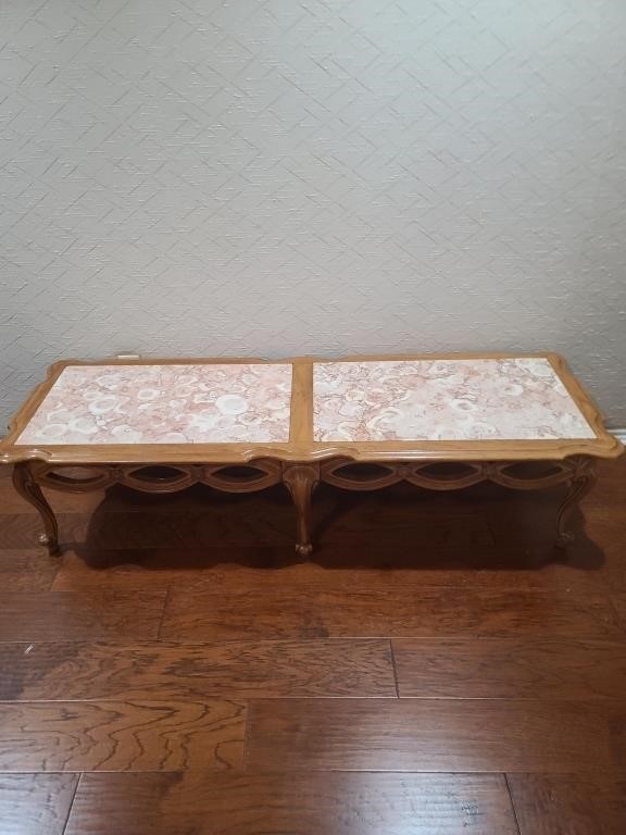 Long Maple Coffee Table w/ 2- Tile Insert Top