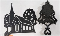 Metal Cut-Out of a Church & Trivet