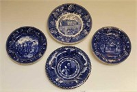 4 Blue & White English China Plates