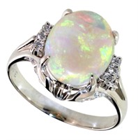 Platinum 3.23 ct Natural Opal & Diamond Ring