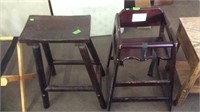 WOOD CHILDS HIGHCHAIR & STOOL