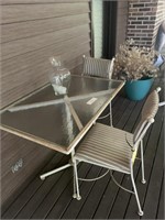 W-I type glass top table & 2-chairs