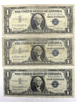 (3) Series 1957 B Silver Certificate Dollar Bills