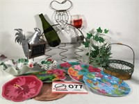 Wine rack, kitchen decorations, bowls & plates