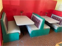 Vintage Booth seating for 8: 2 grey tables 30 x 48