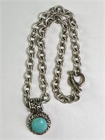 Solid Sterling Link Chain/Lg Turquoise Pendant 54G