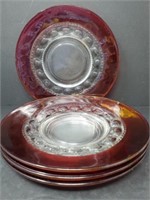 Vintage Cranberry Glass Thumbprint Plate