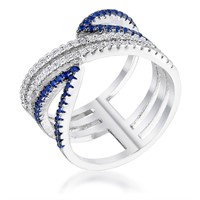 Round .46ct Blue & White Topaz Crossover Ring