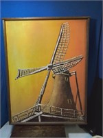 18 by 25 oil on canvas windmill artist signed