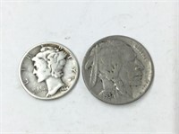 Indian Head U S A 5 Cent 1937, 1- 1944 Dime