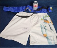 Camel shorts & 6 pack cooler