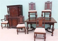 7 PCS. TUDOR STYLE DINING SET, WALNUT, BLIND