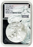 Coin 2021 Silver Eagle T1-NGC MS70