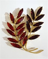 Vintage Brooch, Ruby-Red Navettes, 2.5" x 1.75"