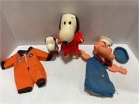 MATTEL POPEYE PULL STRING TOY & VINTAGE SNOOPY TOY