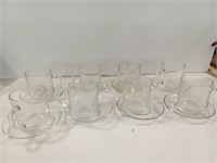 Eight Clear Cups and Saucers
