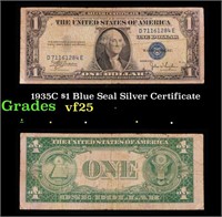 1935C $1 Blue Seal Silver Certificate Grades vf+