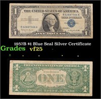 1957B $1 Blue Seal Silver Certificate Grades vf+