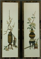 Pair of Chinese Hardstone Inlaid Wood Panels